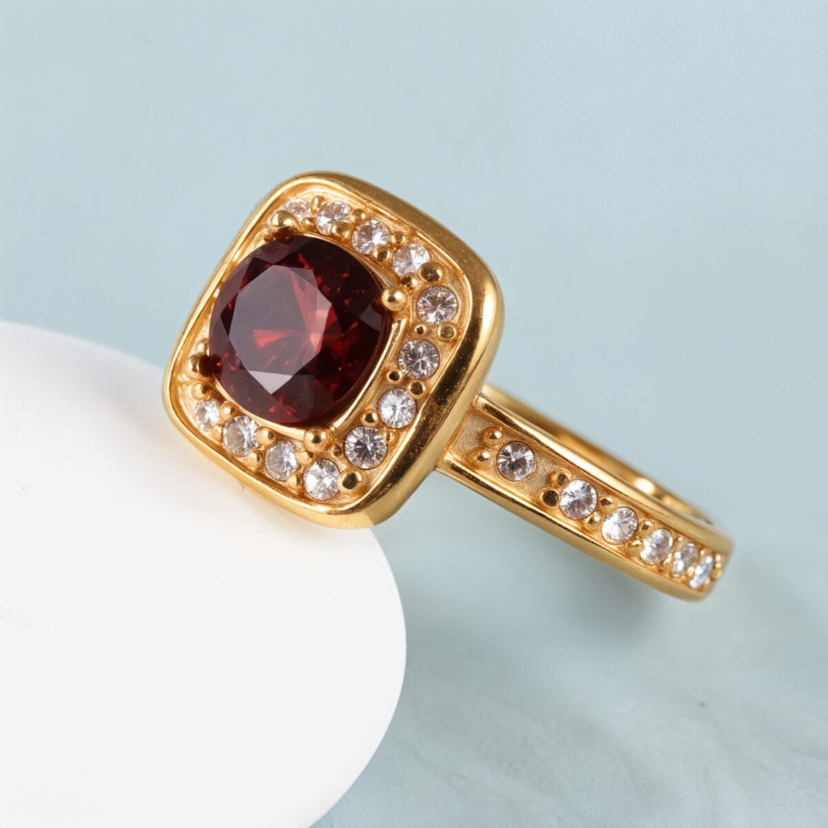 Gorgeous Square Ruby Diamond Stainless Steel Women's Waterproof Ring丨PL505J - Image 2