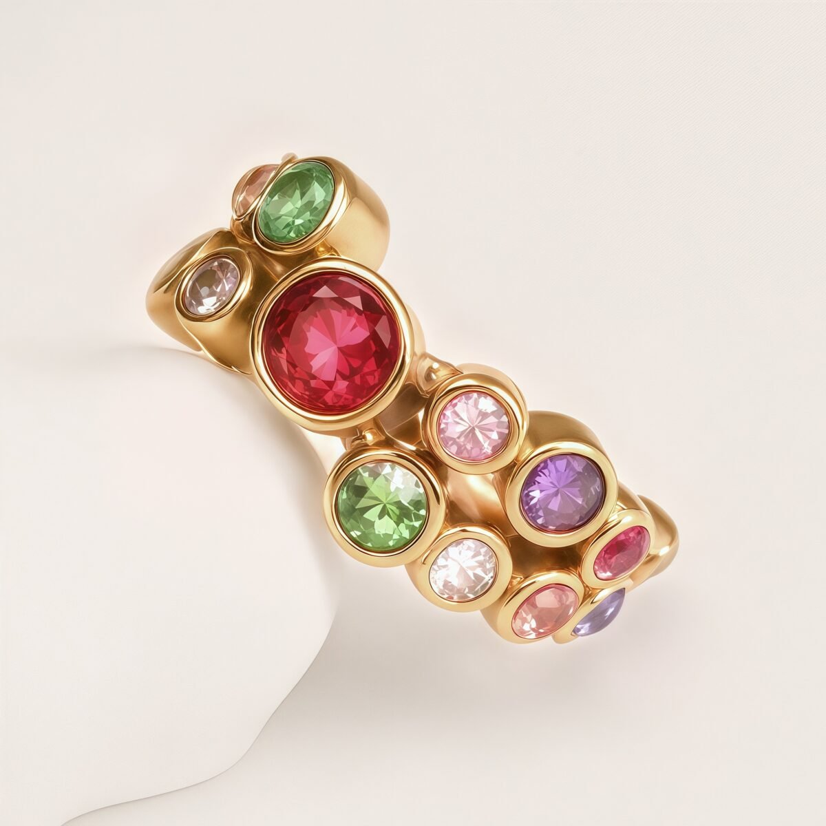 Colorful Gem 316L Stainless Steel Gold - Plated Unique Women's Ring | N001932J - Image 3