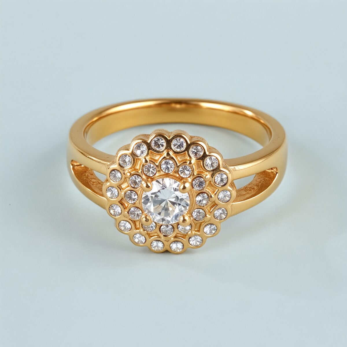 Gold Flower Diamond Large Size Women's Stainless Steel Waterproof Ring丨PL209 - Image 3