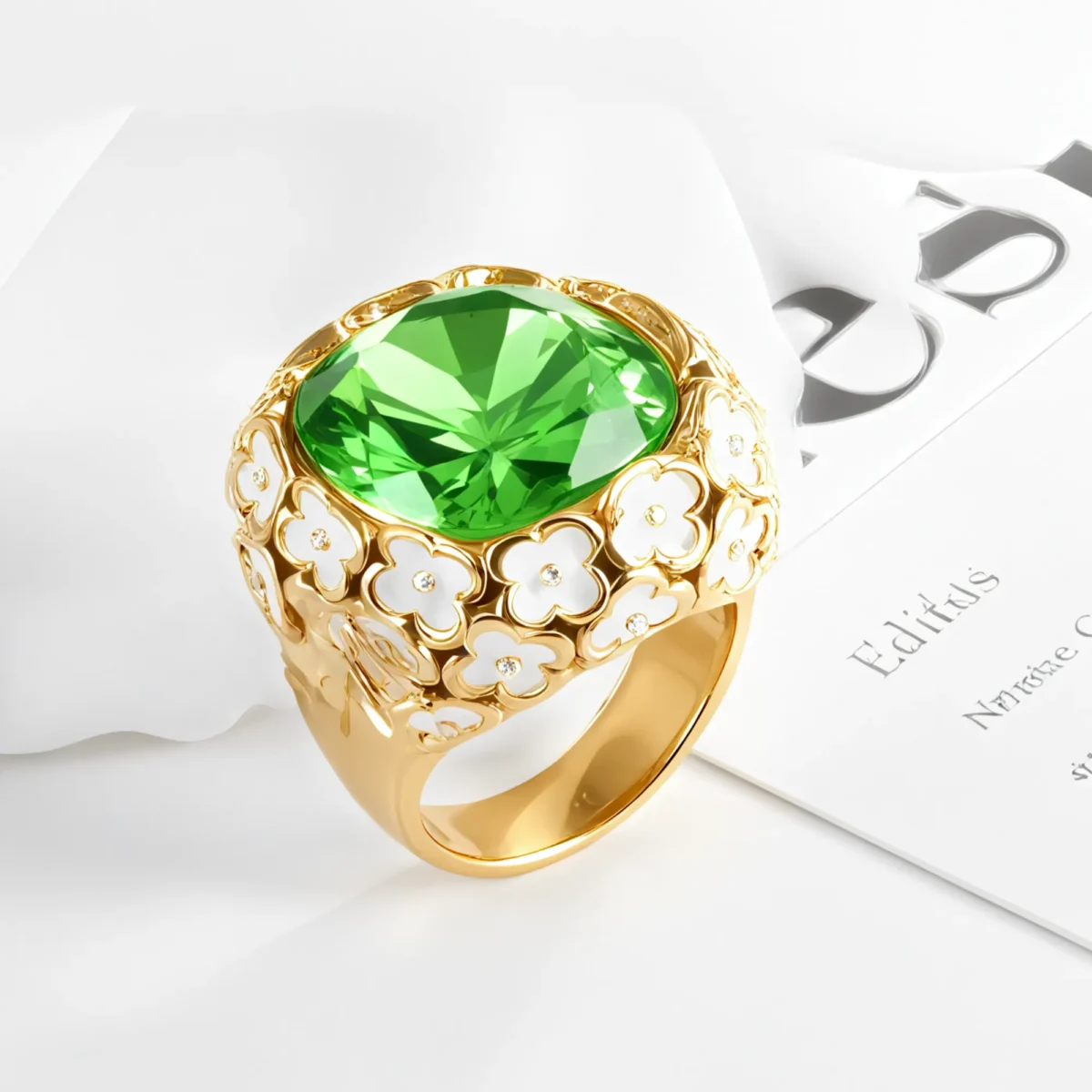 Vintage Inspired Flower Border Stainless Steel Gemstone Ring Women Ring | G004468 - Image 3