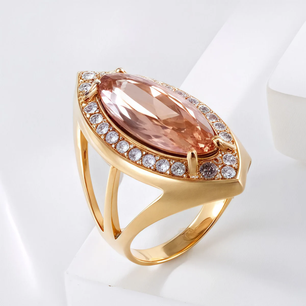 Luxurious Gemstone Stainless Steel Ring Golden Modern Design for Women | BL762 - Image 3