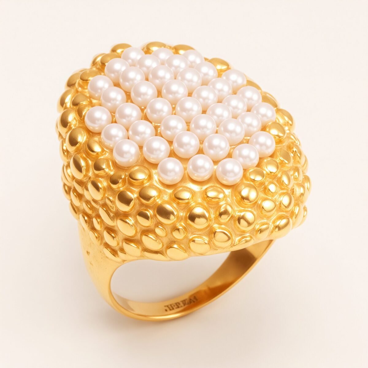 Gold Pearl Woven - Pattern Stainless Steel Ring, Luxury Fashion Women's Ring | G004644 - Image 1
