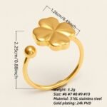 Four - Leaf Clover Gold Stainless Steel Ring, Stylish Versatile Women's Ring | G006343 - Image 2