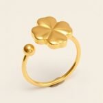 Four - Leaf Clover Gold Stainless Steel Ring, Stylish Versatile Women's Ring | G006343