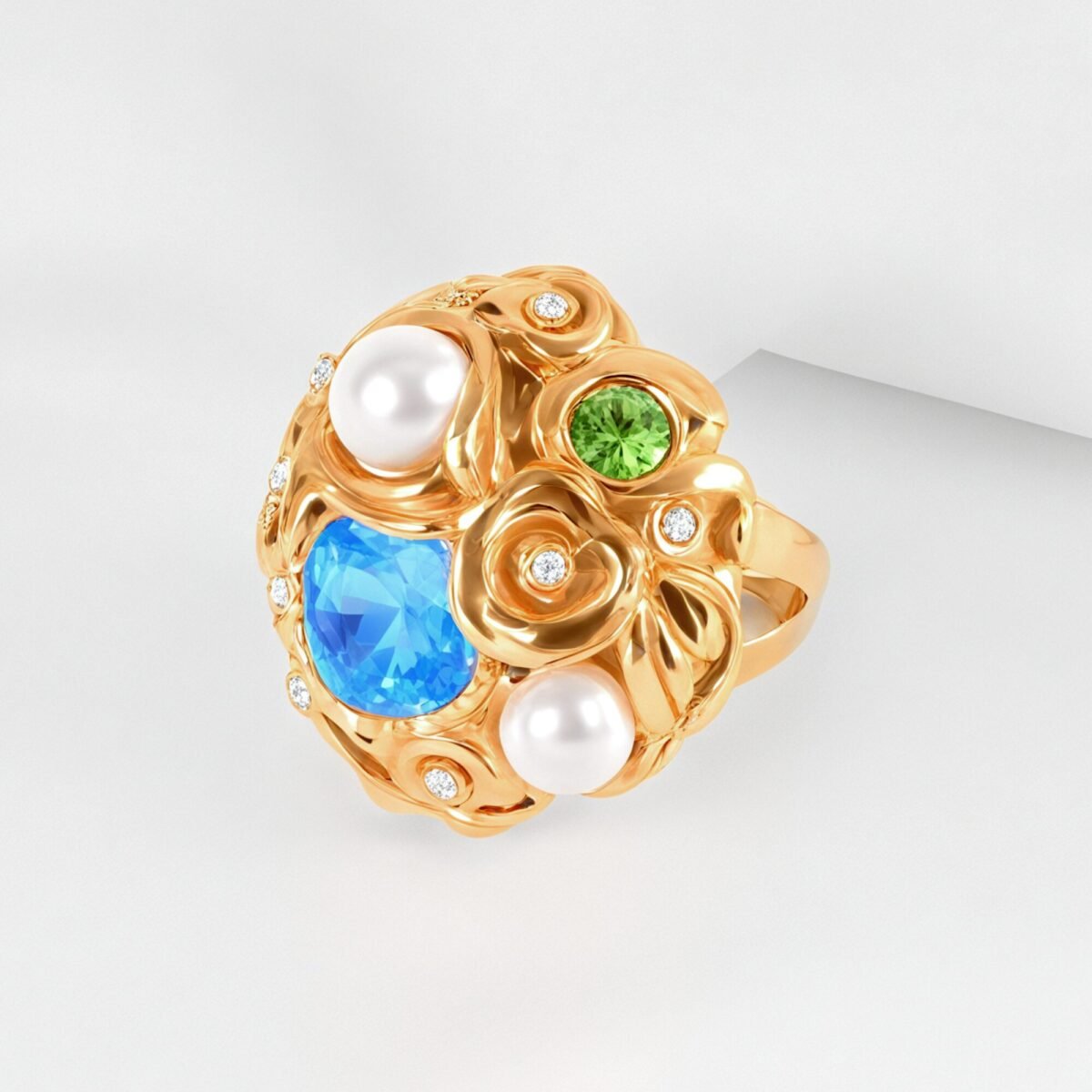 Floral Pearl Gemstone Inlaid Classic Fashion Stainless Steel Women's Ring | G004570 - Image 5