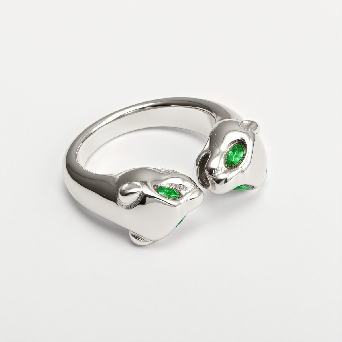 24K Gold Plated Stainless Steel Double - Panther Head Ring with Green Stones丨G006105 - Image 6