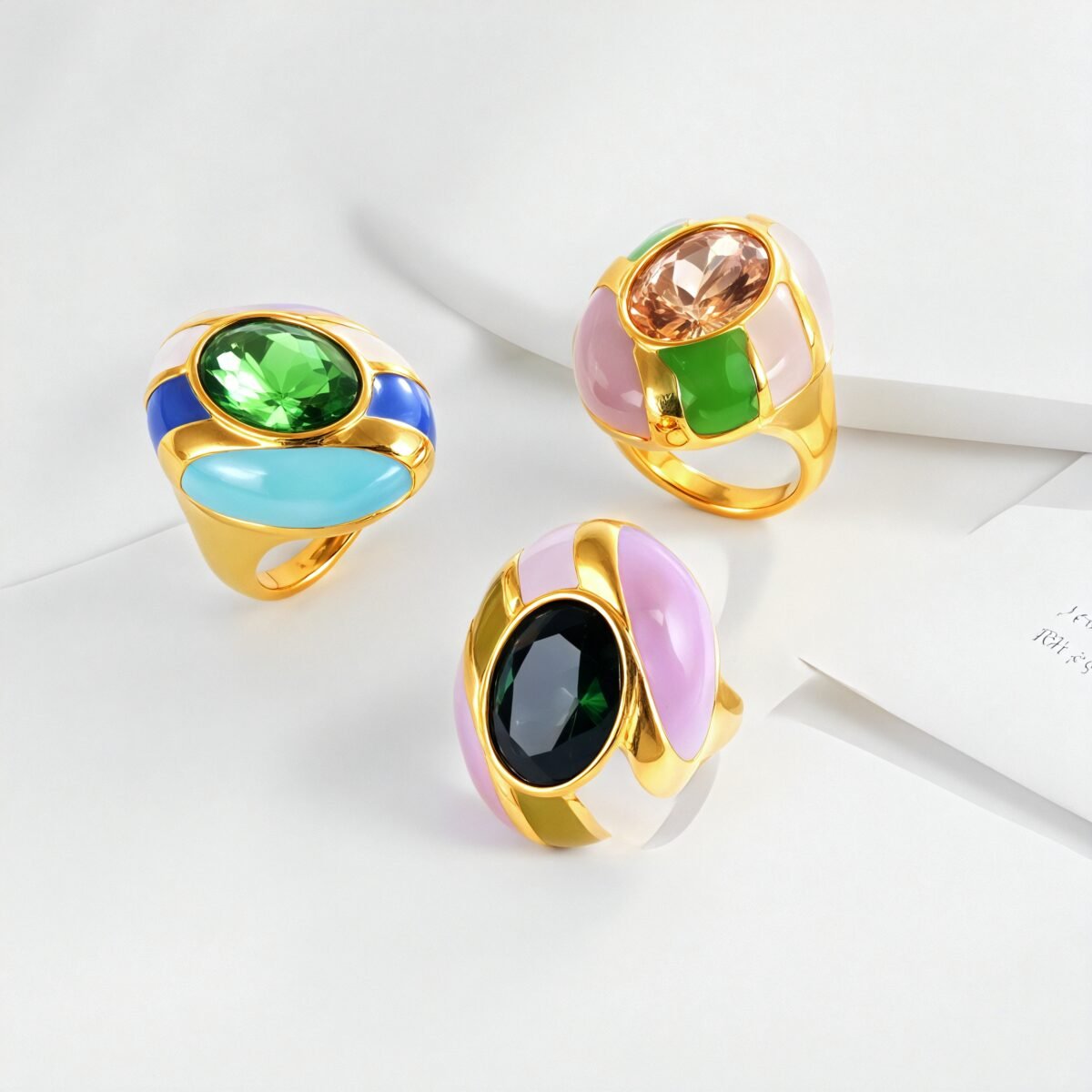 Fashionable Colored Gemstone Inlaid Resin Stainless Steel Women's Waterproof Ring丨G004462 - Image 2