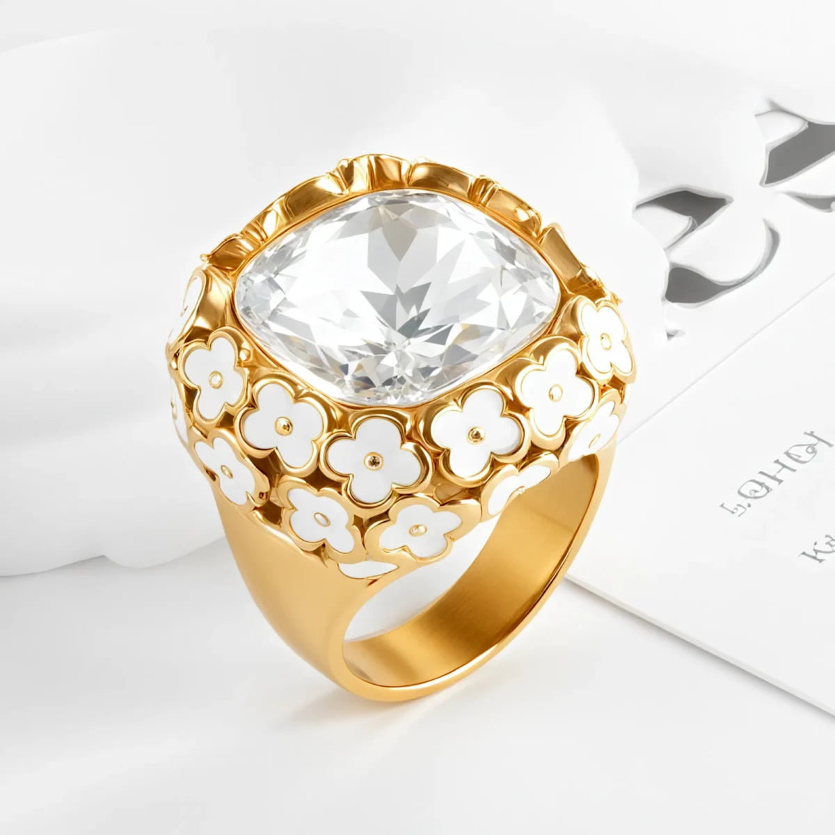 Vintage Inspired Flower Border Stainless Steel Gemstone Ring Women Ring | G004468 - Image 6