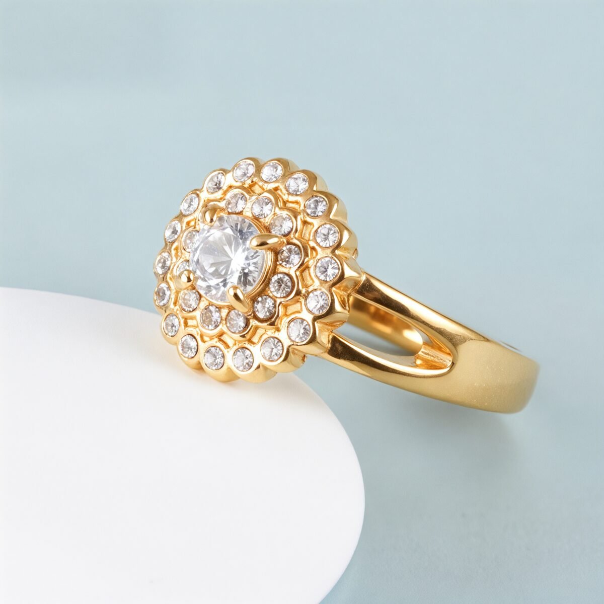 Gold Flower Diamond Large Size Women's Stainless Steel Waterproof Ring丨PL209 - Image 4