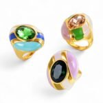 Fashionable Colored Gemstone Inlaid Resin Stainless Steel Women's Waterproof Ring丨G004462