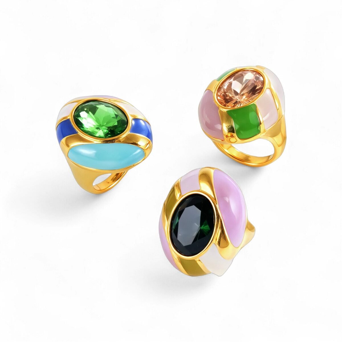 Fashionable Colored Gemstone Inlaid Resin Stainless Steel Women's Waterproof Ring丨G004462 - Image 6