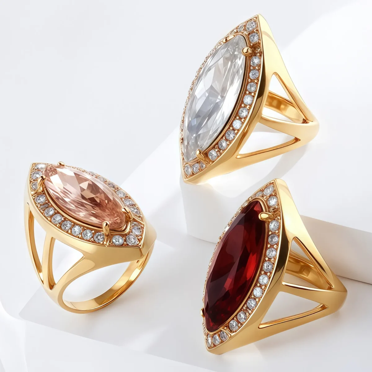 Luxurious Gemstone Stainless Steel Ring Golden Modern Design for Women | BL762 - Image 1