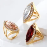 Luxurious Gemstone Stainless Steel Ring Golden Modern Design for Women | BL762