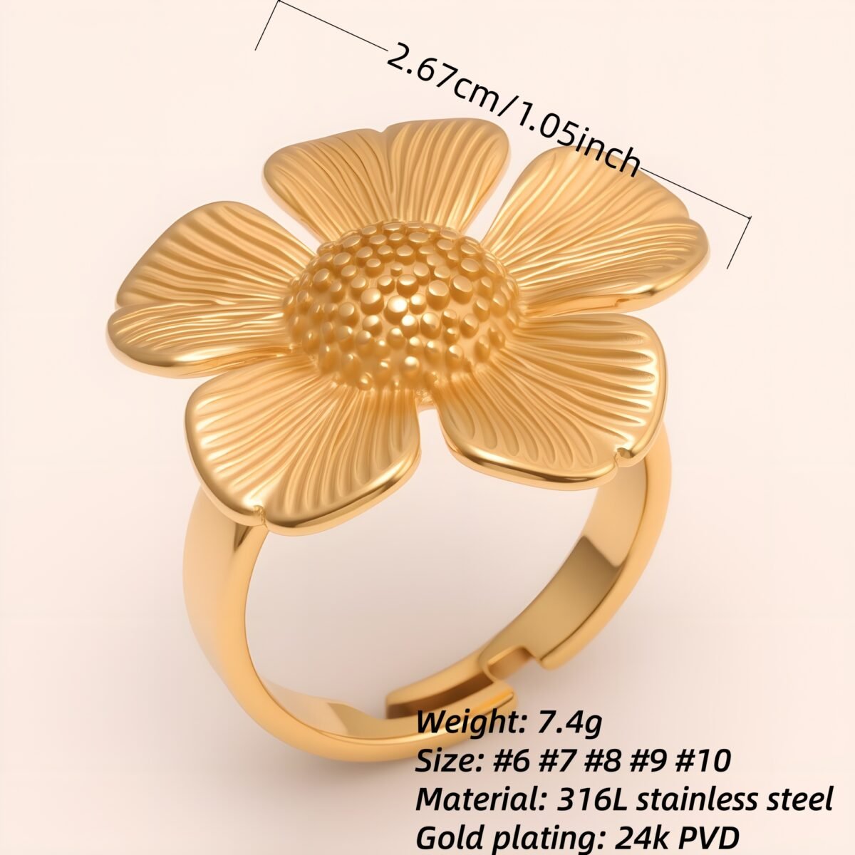 Women's Two - tone Stainless Steel Floral - shaped Ring | G005528 - Image 2