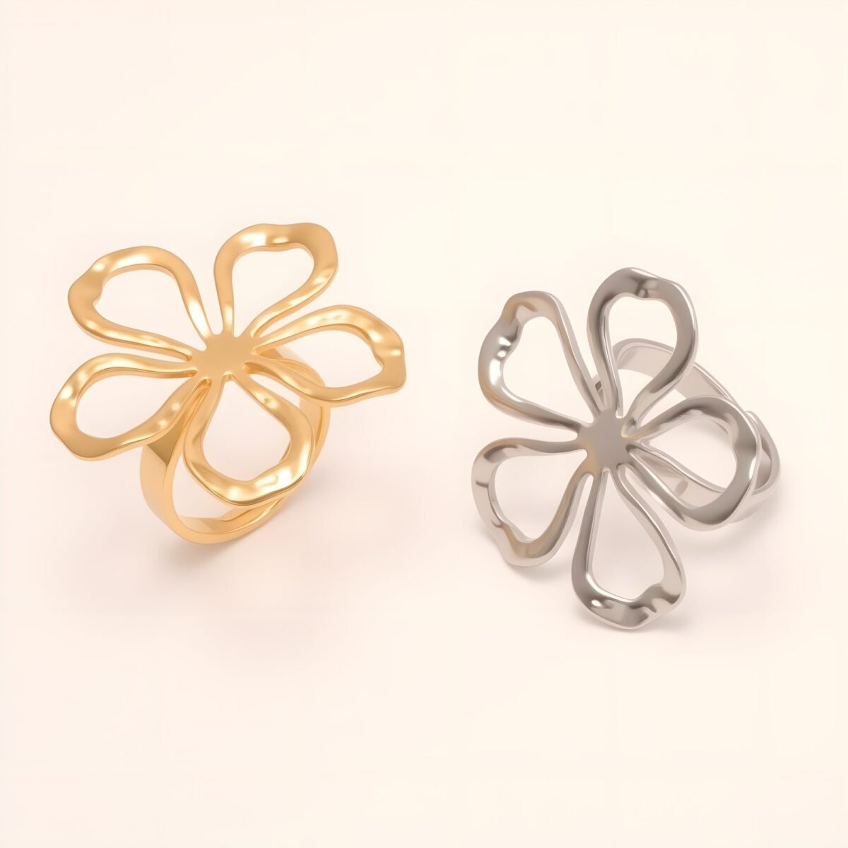 Stylish Women's Gold - and - Silver Hollow Floral - shaped Ring | G005614 - Image 1