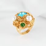 Floral Pearl Gemstone Inlaid Classic Fashion Stainless Steel Women's Ring | G004570 - Image 3