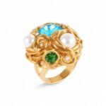 Floral Pearl Gemstone Inlaid Classic Fashion Stainless Steel Women's Ring | G004570