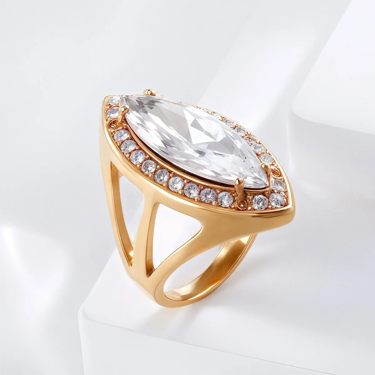 Luxurious Gemstone Stainless Steel Ring Golden Modern Design for Women | BL762 - Image 4