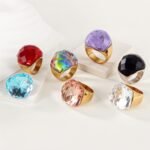 24K Gold PVD Stainless Steel Titanium Fashionable Multi-Color Gem Women's Ring丨K002622