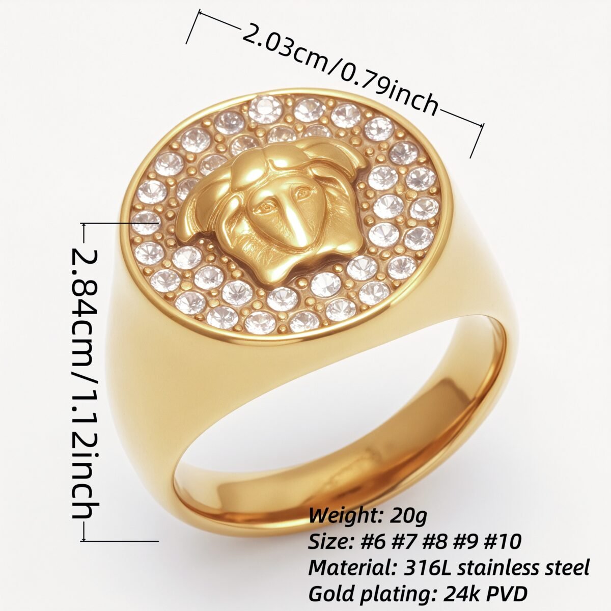 Men's Medusa - styled Diamond - set Stainless Steel Ring | G00810 - Image 7