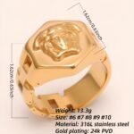 Trendy Men's Gold - colored Stainless Steel Ring with Embossed Medusa Motif | G00207JT - Image 2