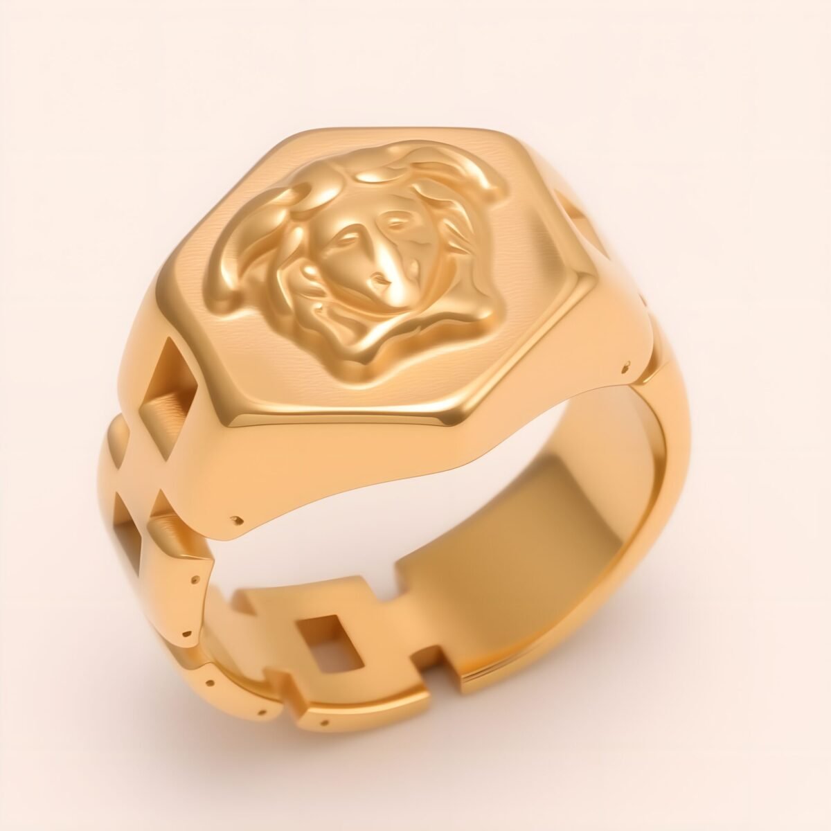 Trendy Men's Gold - colored Stainless Steel Ring with Embossed Medusa Motif | G00207JT - Image 3