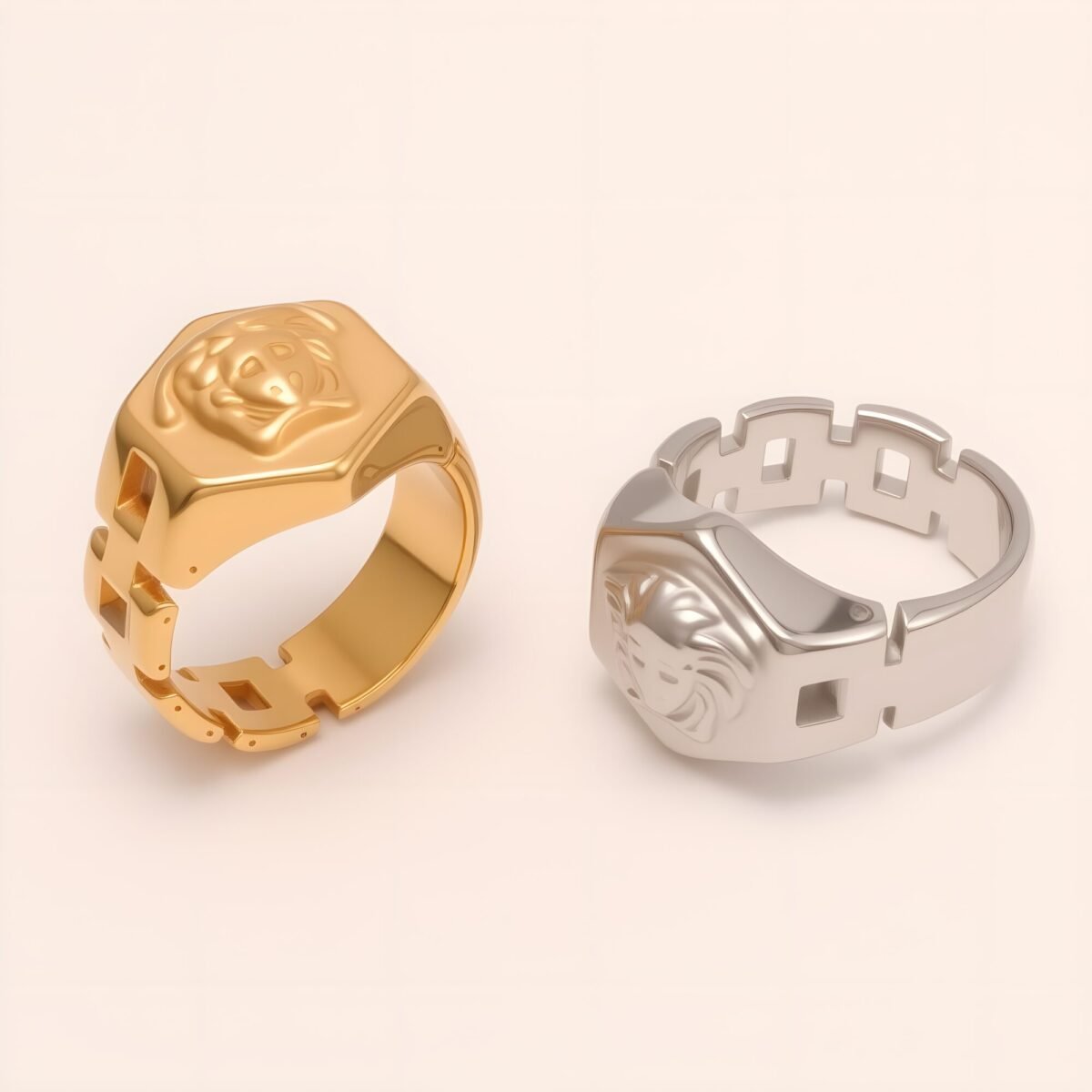 Trendy Men's Gold - colored Stainless Steel Ring with Embossed Medusa Motif | G00207JT - Image 1