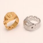Trendy Men's Gold - colored Stainless Steel Ring with Embossed Medusa Motif | G00207JT