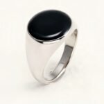 Minimalist Oval Black Gem Silver Ring, Classic Unisex Band | DZ125