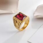 Vintage 24K gold-plated square crystal stainless steel ring for men | BL101 - Image 2