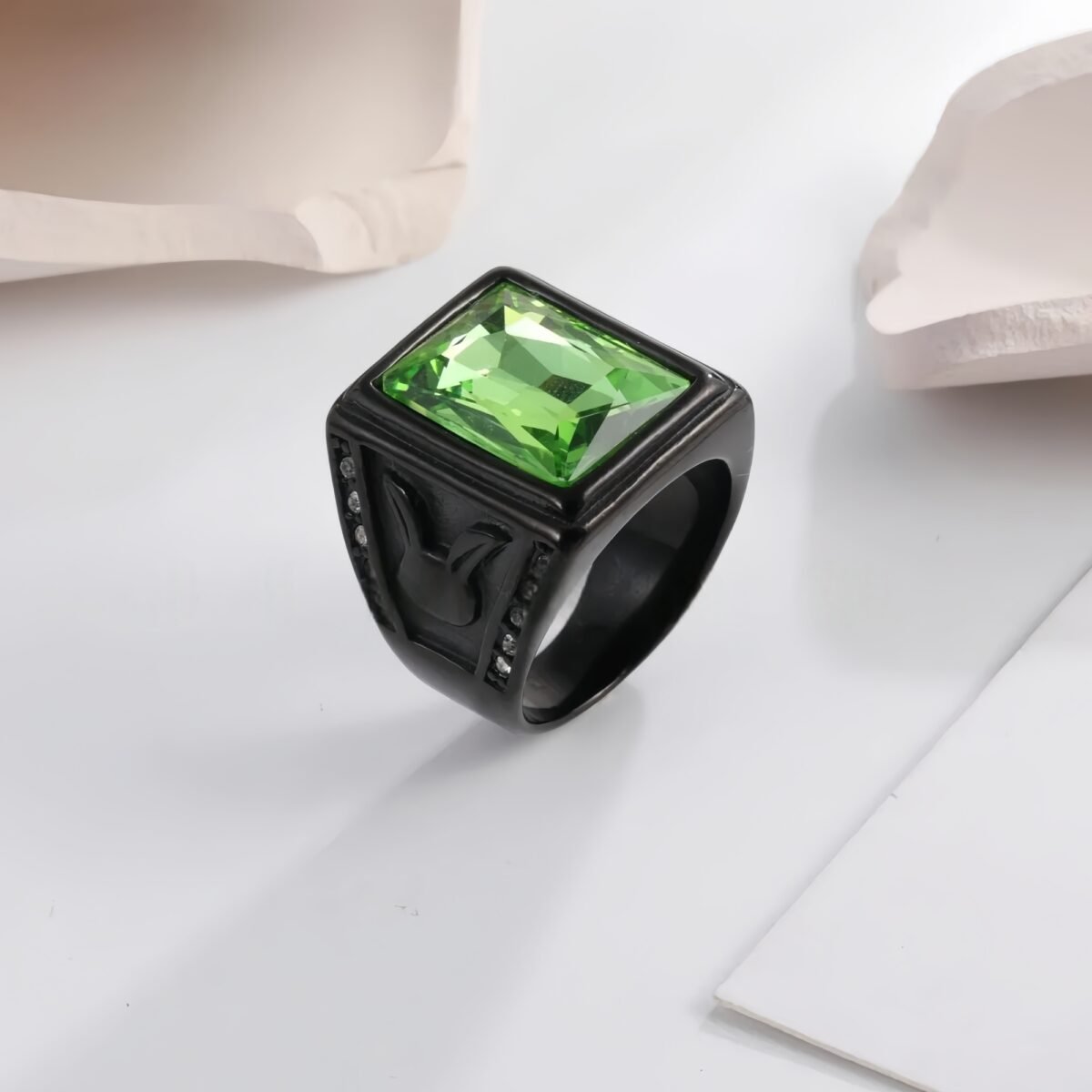 Vintage 24K gold-plated square crystal stainless steel ring for men | BL101 - Image 7