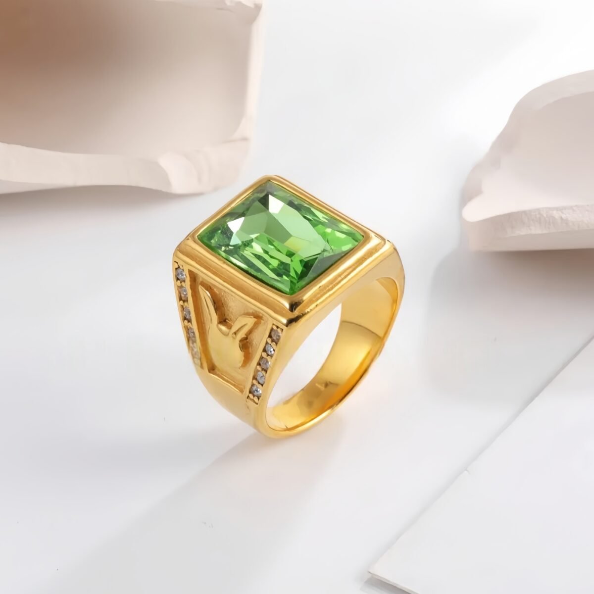 Vintage 24K gold-plated square crystal stainless steel ring for men | BL101 - Image 6