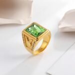 Vintage 24K gold-plated square crystal stainless steel ring for men | BL101 - Image 6