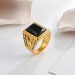 Vintage 24K gold-plated square crystal stainless steel ring for men | BL101 - Image 4