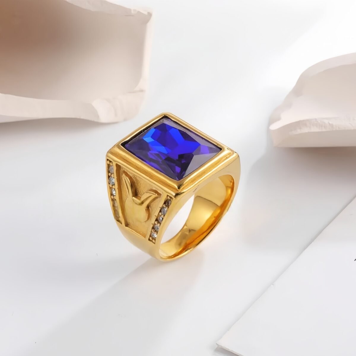 Vintage 24K gold-plated square crystal stainless steel ring for men | BL101 - Image 3