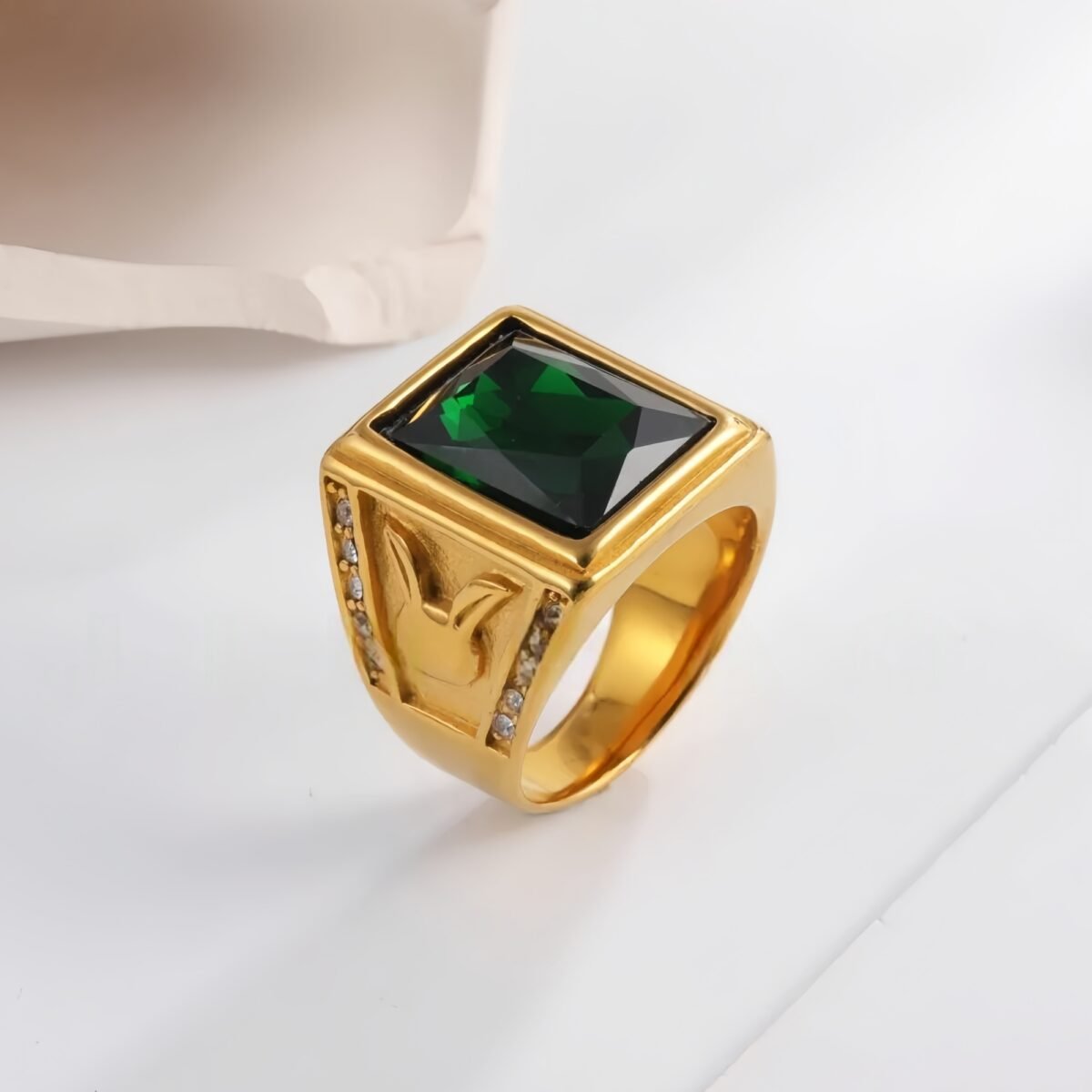 Vintage 24K gold-plated square crystal stainless steel ring for men | BL101 - Image 5