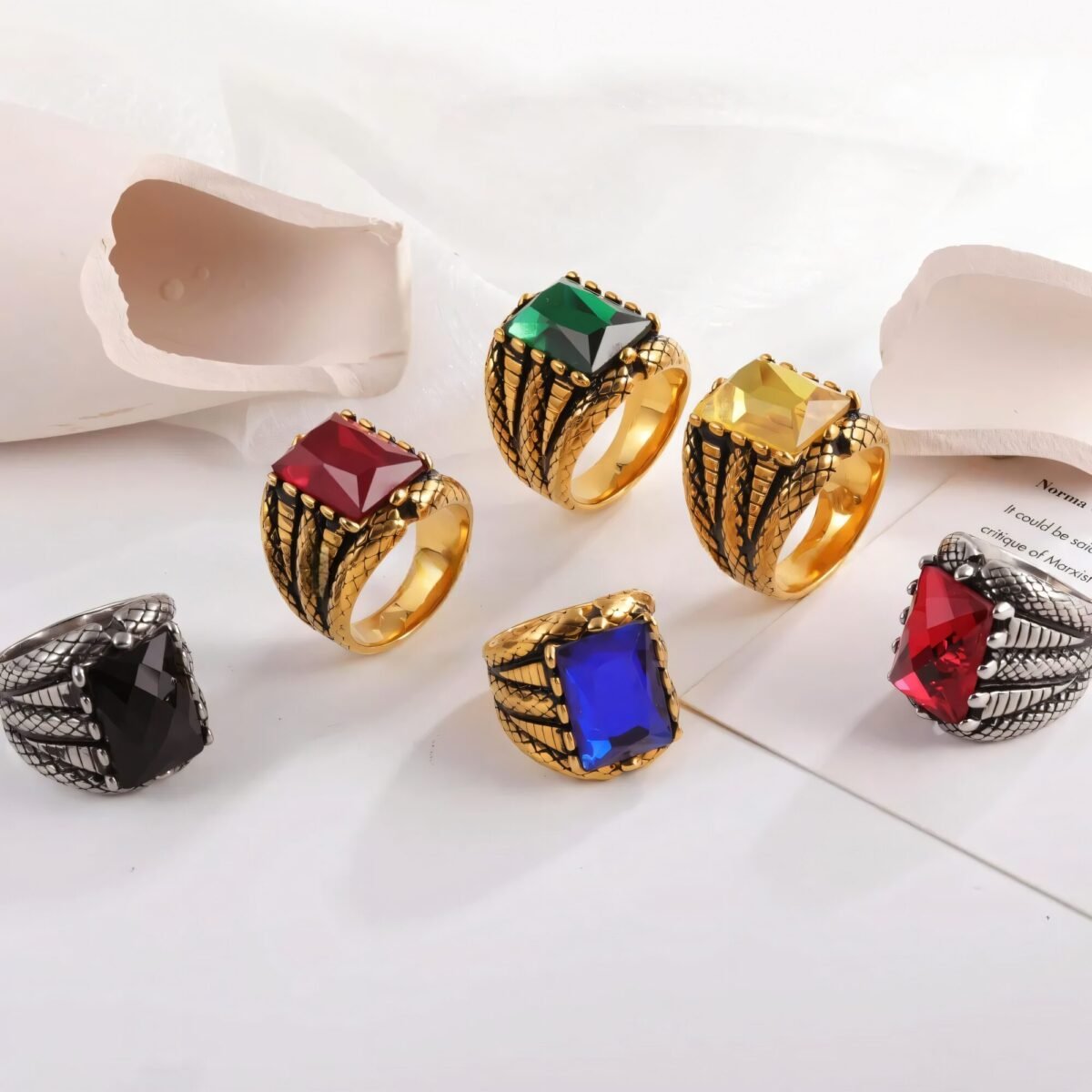 Vintage Square Multicolor Gemstone Stainless Steel Men's Ring | BL458 - Image 1