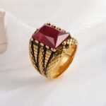 Vintage Square Multicolor Gemstone Stainless Steel Men's Ring | BL458 - Image 6