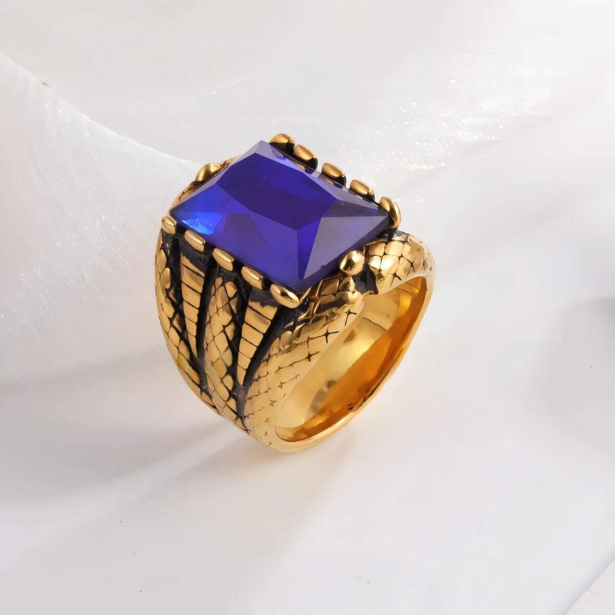 Vintage Square Multicolor Gemstone Stainless Steel Men's Ring | BL458 - Image 2