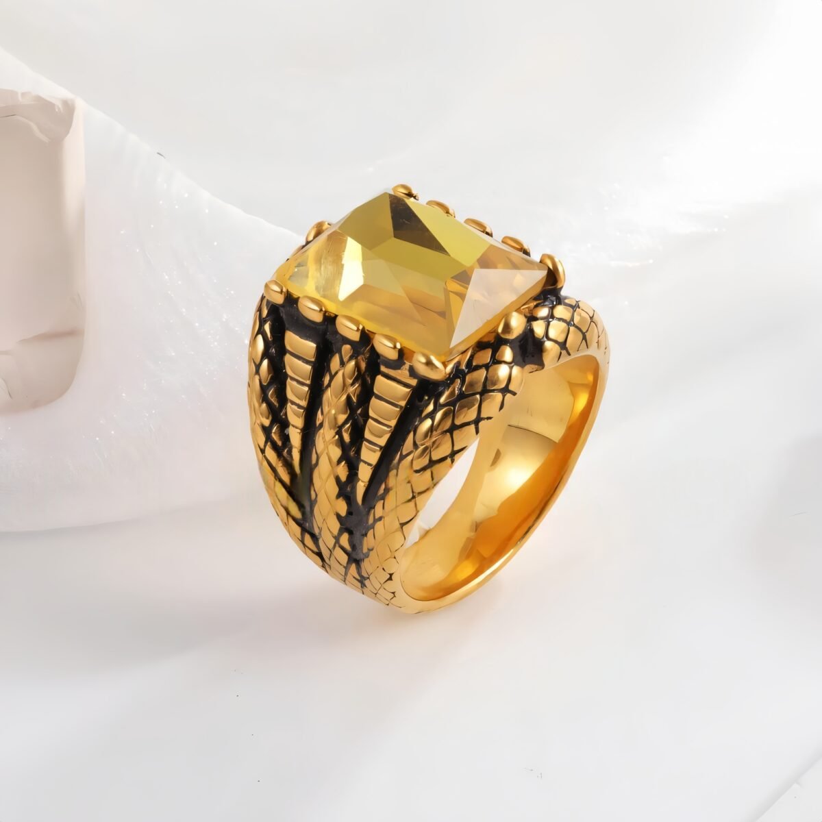 Vintage Square Multicolor Gemstone Stainless Steel Men's Ring | BL458 - Image 7