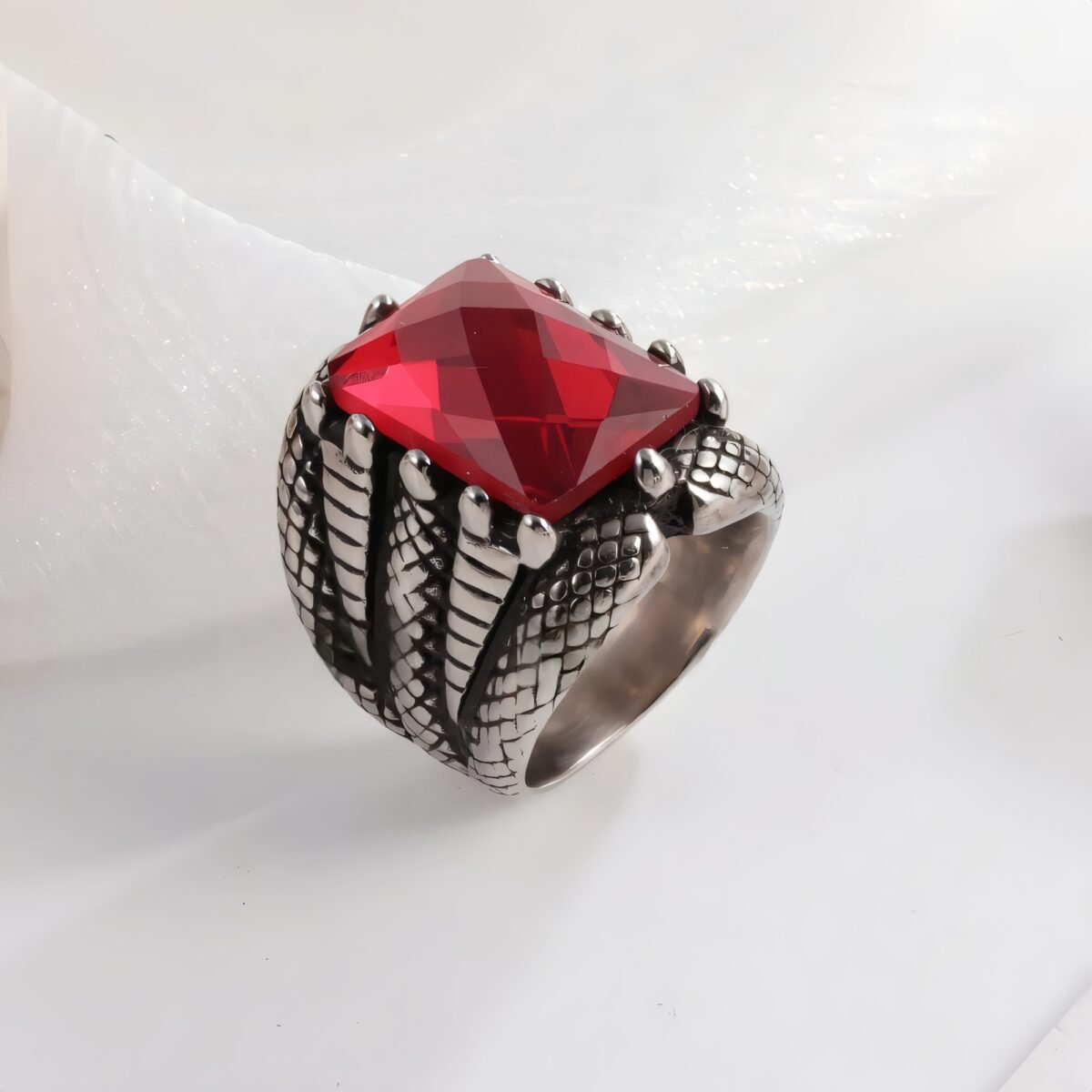 Vintage Square Multicolor Gemstone Stainless Steel Men's Ring | BL458 - Image 5
