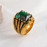 Vintage Square Multicolor Gemstone Stainless Steel Men's Ring | BL458 - Image 4
