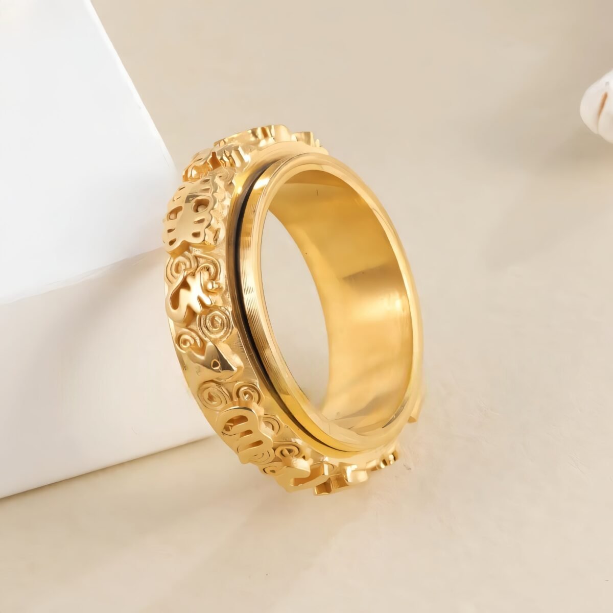 Rotatable Stainless Steel Ring Buddhist Scripture Design Meditation Band | A375 - Image 2