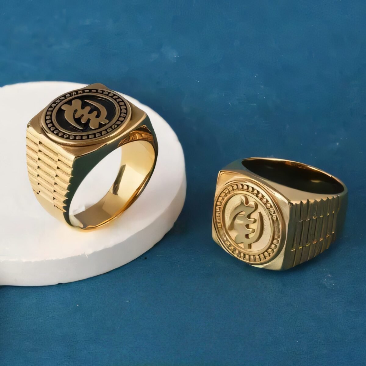 Round Zodiac Pattern Relief Retro Stainless Steel Ring | G003 - Image 1