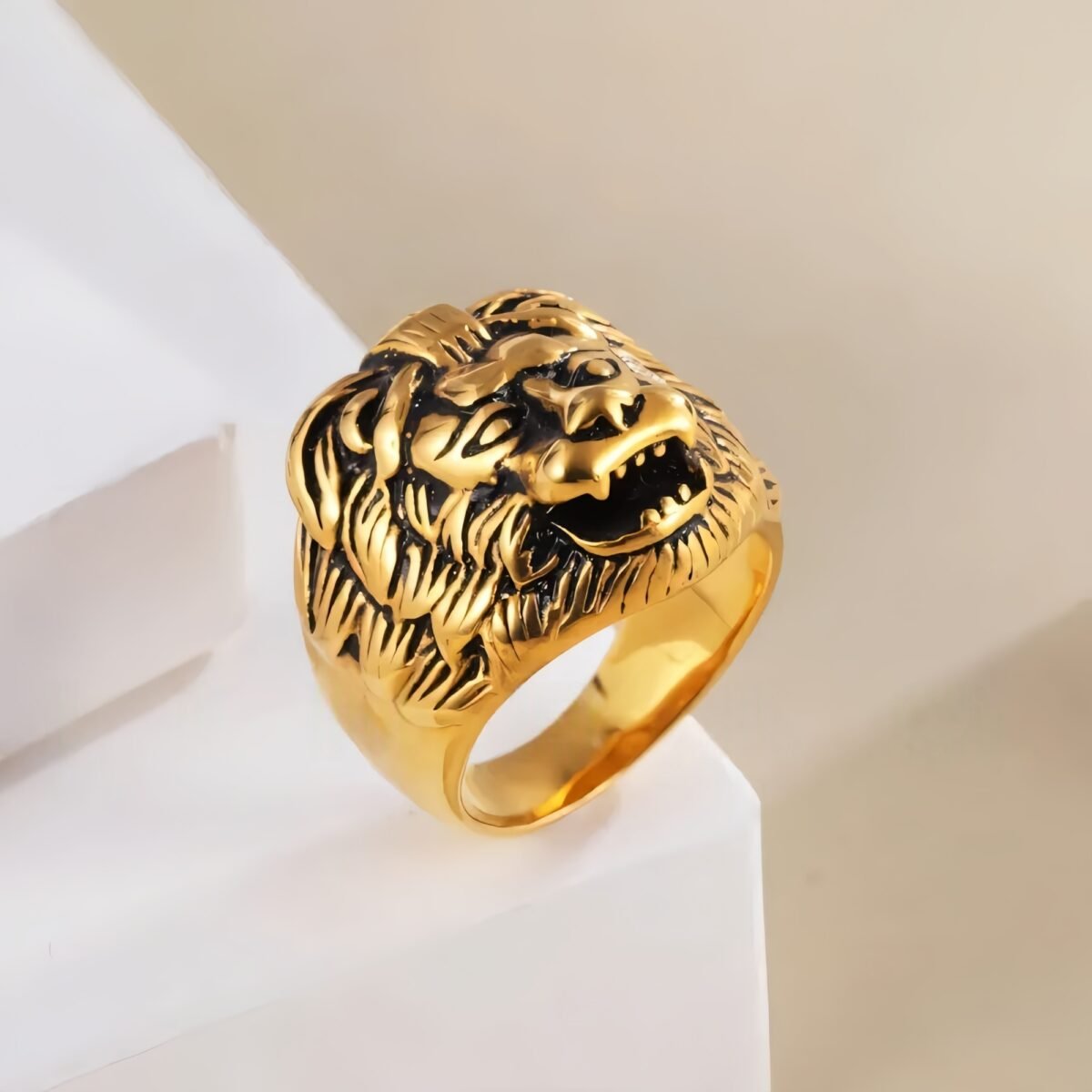 Stainless Steel Roaring Lion Men's Ring | Vintage Style Unique Animal Jewelry | DZ834 - Image 3