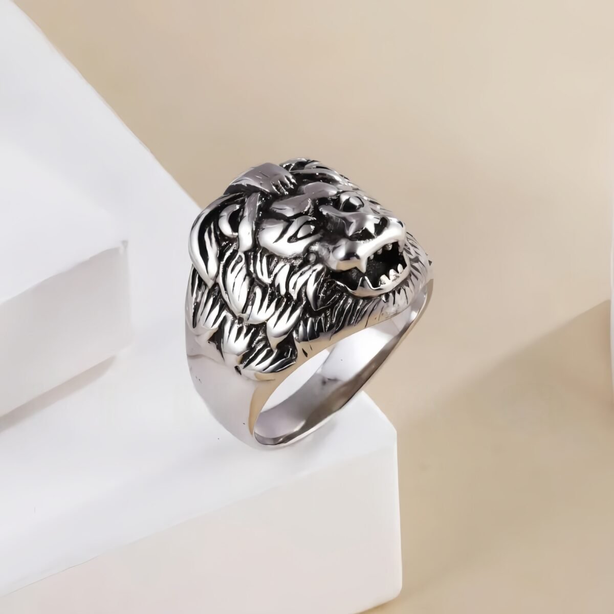 Stainless Steel Roaring Lion Men's Ring | Vintage Style Unique Animal Jewelry | DZ834 - Image 2