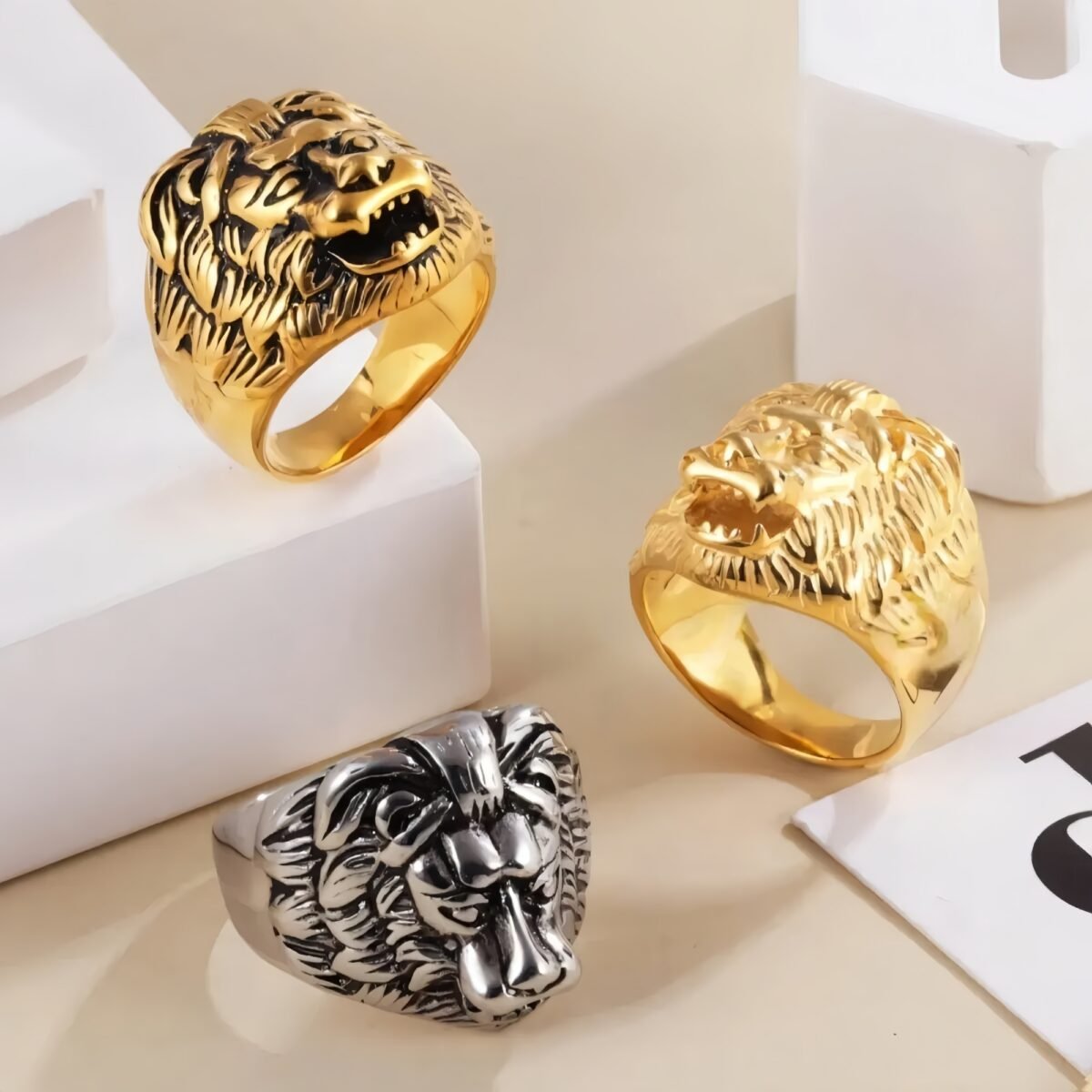 Stainless Steel Roaring Lion Men's Ring | Vintage Style Unique Animal Jewelry | DZ834 - Image 1
