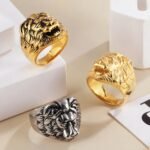Stainless Steel Roaring Lion Men's Ring | Vintage Style Unique Animal Jewelry | DZ834