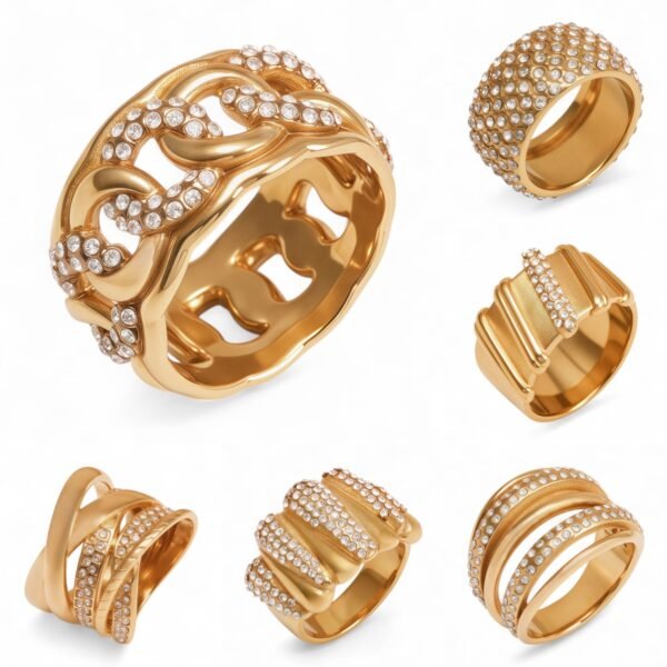 Shiny Full Diamond Stainless Steel Fashion Personality European & American Style Women's Ring