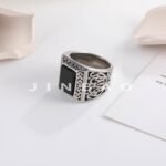 Vintage Black Square Gemstone Men's Stainless Steel Ring | K00148 - Image 5
